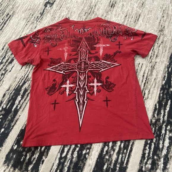 Vintage Affliction x Black Sz XLarge Red Salvation Cross AOP Grunge Y2K Graphic - Picture 1 of 10